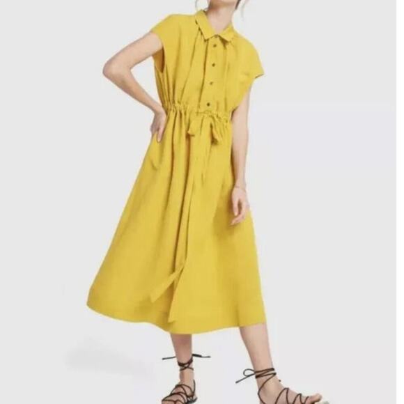 CO Women's Yellow Goop Fluid Linen Sleeveless Button Front Midi Dress Size Small